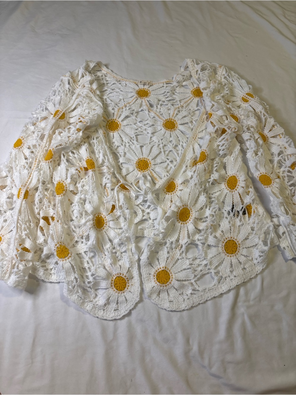 POL Daisy Crochet Cardigan White Yellow Floral One Size Boho